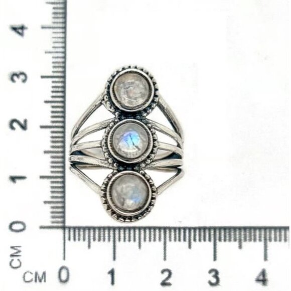 925 STERLING SILVER Genuine Rainbow Moonstone Statement Ring - Picture 14 of 14